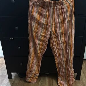 Free People Orange Striped Wide Leg Pants